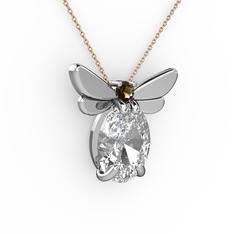 Elisa Kelebek Kolye - Swarovski ve dumanlı kuvars 14 ayar beyaz altın kolye (40 cm rose altın rolo zincir) #1lacn2i