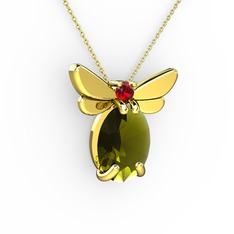 Peridot ve garnet 14 ayar altın kolye (40 cm altın rolo zincir)