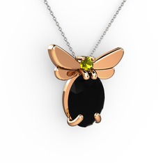 Elisa Kelebek Kolye - Siyah zirkon ve peridot 925 ayar rose altın kaplama gümüş kolye (40 cm beyaz altın rolo zincir) #1lpf3d7