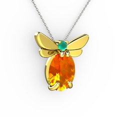 Elisa Kelebek Kolye - Sitrin ve kök zümrüt 925 ayar altın kaplama gümüş kolye (40 cm beyaz altın rolo zincir) #1lptkh6