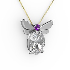 Swarovski ve ametist 14 ayar beyaz altın kolye (40 cm altın rolo zincir)