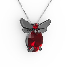 Elisa Kelebek Kolye - Garnet 925 ayar siyah rodyum kaplama gümüş kolye (40 cm beyaz altın rolo zincir) #1lsv9uj