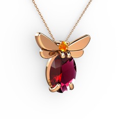 Elisa Kelebek Kolye - Rodolit garnet ve sitrin 14 ayar rose altın kolye (40 cm rose altın rolo zincir) #1ltkvyw