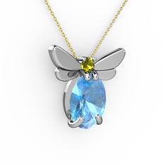 Akuamarin ve peridot 14 ayar beyaz altın kolye (40 cm altın rolo zincir)