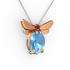 Elisa Kelebek Kolye - Akuamarin ve kök yakut 8 ayar rose altın kolye (40 cm beyaz altın rolo zincir) #1mrqn2q