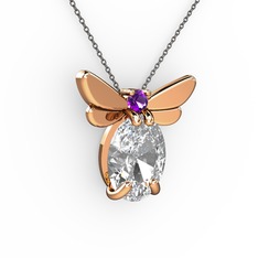 Elisa Kelebek Kolye - Swarovski ve ametist 925 ayar rose altın kaplama gümüş kolye (40 cm gümüş rolo zincir) #1mvqkkk
