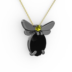 Elisa Kelebek Kolye - Siyah zirkon ve peridot 925 ayar siyah rodyum kaplama gümüş kolye (40 cm gümüş rolo zincir) #1n063vd