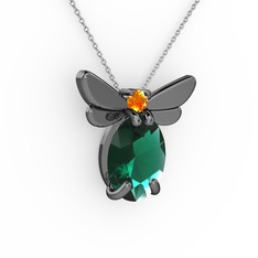 Elisa Kelebek Kolye - Yeşil kuvars ve sitrin 925 ayar siyah rodyum kaplama gümüş kolye (40 cm beyaz altın rolo zincir) #1ne7by6
