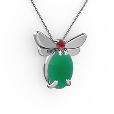 Elisa Kelebek Kolye - Kök zümrüt ve kök yakut 14 ayar beyaz altın kolye (40 cm gümüş rolo zincir) #1nr1b7e