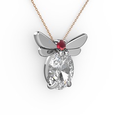 Elisa Kelebek Kolye - Swarovski ve kök yakut 14 ayar beyaz altın kolye (40 cm rose altın rolo zincir) #1nt9nhq