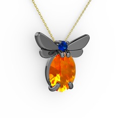 Elisa Kelebek Kolye - Sitrin ve lab safir 925 ayar siyah rodyum kaplama gümüş kolye (40 cm altın rolo zincir) #1ntd8cz