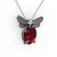 Elisa Kelebek Kolye - Garnet ve swarovski 925 ayar siyah rodyum kaplama gümüş kolye (40 cm gümüş rolo zincir) #1nu0ad