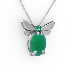 Elisa Kelebek Kolye - Kök zümrüt ve yeşil kuvars 14 ayar beyaz altın kolye (40 cm beyaz altın rolo zincir) #1oaypu9