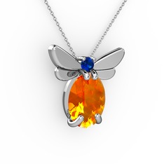 Elisa Kelebek Kolye - Sitrin ve lab safir 18 ayar beyaz altın kolye (40 cm beyaz altın rolo zincir) #1oo7rw