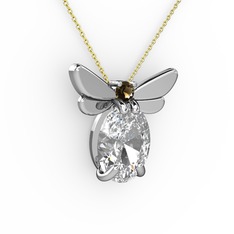 Elisa Kelebek Kolye - Swarovski ve dumanlı kuvars 8 ayar beyaz altın kolye (40 cm gümüş rolo zincir) #1oudsg7