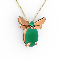 Elisa Kelebek Kolye - Kök zümrüt 14 ayar rose altın kolye (40 cm altın rolo zincir) #1pad1os