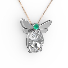 Elisa Kelebek Kolye - Swarovski ve kök zümrüt 18 ayar beyaz altın kolye (40 cm rose altın rolo zincir) #1pmo14b