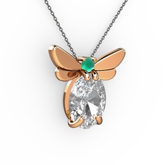 Elisa Kelebek Kolye - Beyaz zirkon ve kök zümrüt 14 ayar rose altın kolye (40 cm gümüş rolo zincir) #1pnwlrx