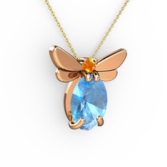 Akuamarin ve sitrin 18 ayar rose altın kolye (40 cm altın rolo zincir)
