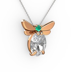 Elisa Kelebek Kolye - Swarovski ve kök zümrüt 925 ayar rose altın kaplama gümüş kolye (40 cm beyaz altın rolo zincir) #1qs4wy
