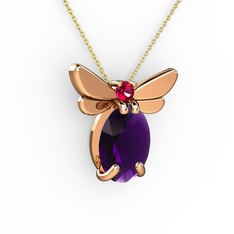 Ametist ve rodolit garnet 14 ayar rose altın kolye (40 cm altın rolo zincir)