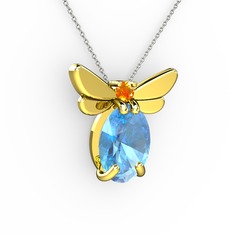 Elisa Kelebek Kolye - Akuamarin ve sitrin 18 ayar altın kolye (40 cm gümüş rolo zincir) #1r9ydod