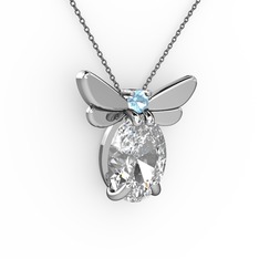 Elisa Kelebek Kolye - Swarovski ve akuamarin 14 ayar beyaz altın kolye (40 cm gümüş rolo zincir) #1rk3qsk