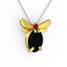 Elisa Kelebek Kolye - Siyah zirkon ve garnet 14 ayar altın kolye (40 cm beyaz altın rolo zincir) #1sd7lu4