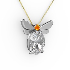 Elisa Kelebek Kolye - Swarovski ve sitrin 925 ayar gümüş kolye (40 cm gümüş rolo zincir) #1sdf9ax