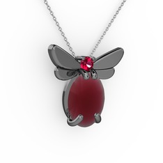 Elisa Kelebek Kolye - Kök yakut ve rodolit garnet 925 ayar siyah rodyum kaplama gümüş kolye (40 cm beyaz altın rolo zincir) #1sgdwy0
