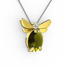 Elisa Kelebek Kolye - Peridot ve swarovski 14 ayar altın kolye (40 cm gümüş rolo zincir) #1syeqm3