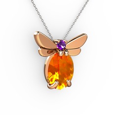 Elisa Kelebek Kolye - Sitrin ve ametist 18 ayar rose altın kolye (40 cm beyaz altın rolo zincir) #1t11mh8