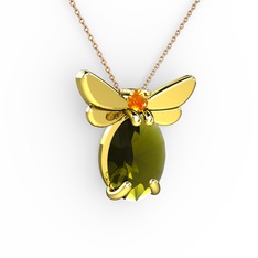 Elisa Kelebek Kolye - Peridot ve sitrin 18 ayar altın kolye (40 cm rose altın rolo zincir) #1tdcdky