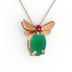 Kök zümrüt ve rodolit garnet 18 ayar rose altın kolye (40 cm rose altın rolo zincir)