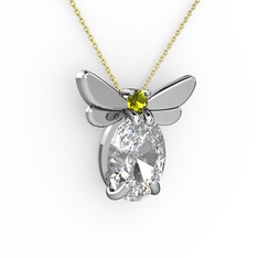 Swarovski ve peridot 18 ayar beyaz altın kolye (40 cm altın rolo zincir)