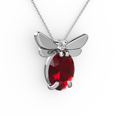 Elisa Kelebek Kolye - Garnet ve pırlanta 18 ayar beyaz altın kolye (0.24 karat, 40 cm beyaz altın rolo zincir) #1usm6ky