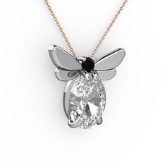 Elisa Kelebek Kolye - Beyaz zirkon ve siyah zirkon 8 ayar beyaz altın kolye (40 cm rose altın rolo zincir) #1v6ezdx