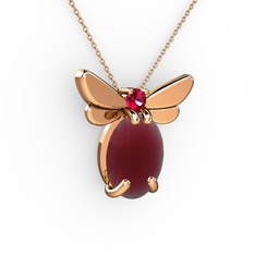 Kök yakut ve rodolit garnet 925 ayar rose altın kaplama gümüş kolye (40 cm rose altın rolo zincir)
