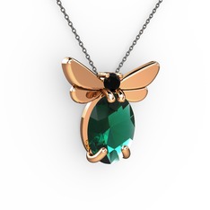 Elisa Kelebek Kolye - Yeşil kuvars ve siyah zirkon 8 ayar rose altın kolye (40 cm gümüş rolo zincir) #1vzgpi5