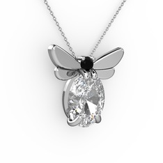 Elisa Kelebek Kolye - Swarovski ve siyah zirkon 14 ayar beyaz altın kolye (40 cm beyaz altın rolo zincir) #1w574o7
