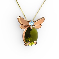Peridot ve akuamarin 8 ayar rose altın kolye (40 cm altın rolo zincir)