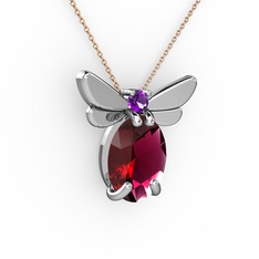 Elisa Kelebek Kolye - Rodolit garnet ve ametist 925 ayar gümüş kolye (40 cm rose altın rolo zincir) #1wjb64h