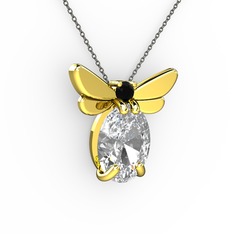Elisa Kelebek Kolye - Swarovski ve siyah zirkon 14 ayar altın kolye (40 cm gümüş rolo zincir) #1wl9x9u