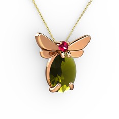 Elisa Kelebek Kolye - Peridot ve rodolit garnet 8 ayar rose altın kolye (40 cm altın rolo zincir) #1xfxzdj