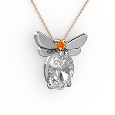 Elisa Kelebek Kolye - Swarovski ve sitrin 8 ayar beyaz altın kolye (40 cm rose altın rolo zincir) #1xp6obu