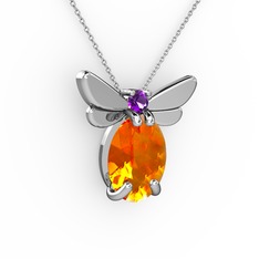 Elisa Kelebek Kolye - Sitrin ve ametist 925 ayar gümüş kolye (40 cm beyaz altın rolo zincir) #1xr4hr5