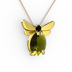 Peridot ve siyah zirkon 18 ayar altın kolye (40 cm rose altın rolo zincir)