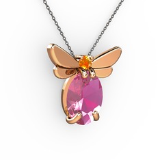 Elisa Kelebek Kolye - Pembe kuvars ve sitrin 8 ayar rose altın kolye (40 cm gümüş rolo zincir) #1xyua6q