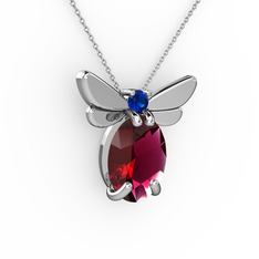 Elisa Kelebek Kolye - Rodolit garnet ve lab safir 18 ayar beyaz altın kolye (40 cm beyaz altın rolo zincir) #1xyzr4b