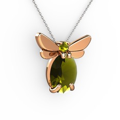 Elisa Kelebek Kolye - Peridot 925 ayar rose altın kaplama gümüş kolye (40 cm beyaz altın rolo zincir) #1y9bo45